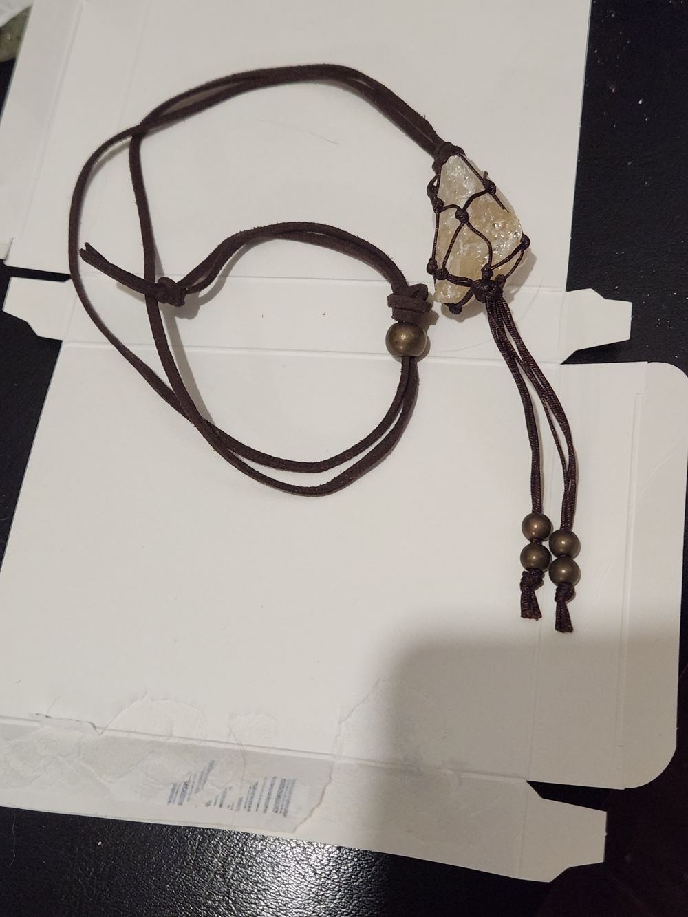 Handmade Brown Cord Necklace with Raw Citrine Pendant
